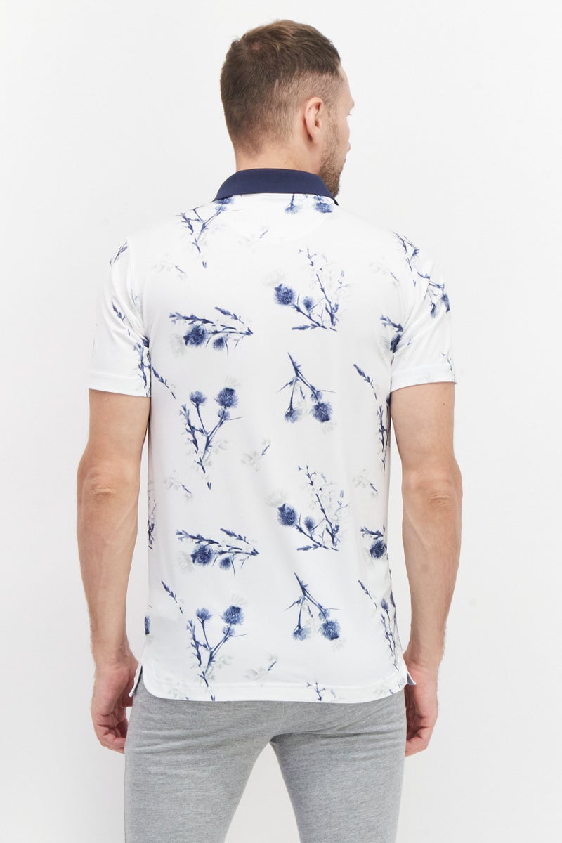 PUMA قمصان بولو رياضية للرجال بنقشة زهور، باللون الأبيض/الأزرق الداكن - Image 2